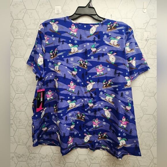Nwt Scrubstar Women Christmas Winter Chillin’ V-Neck Print Scrub Top - Picture 4 of 7
